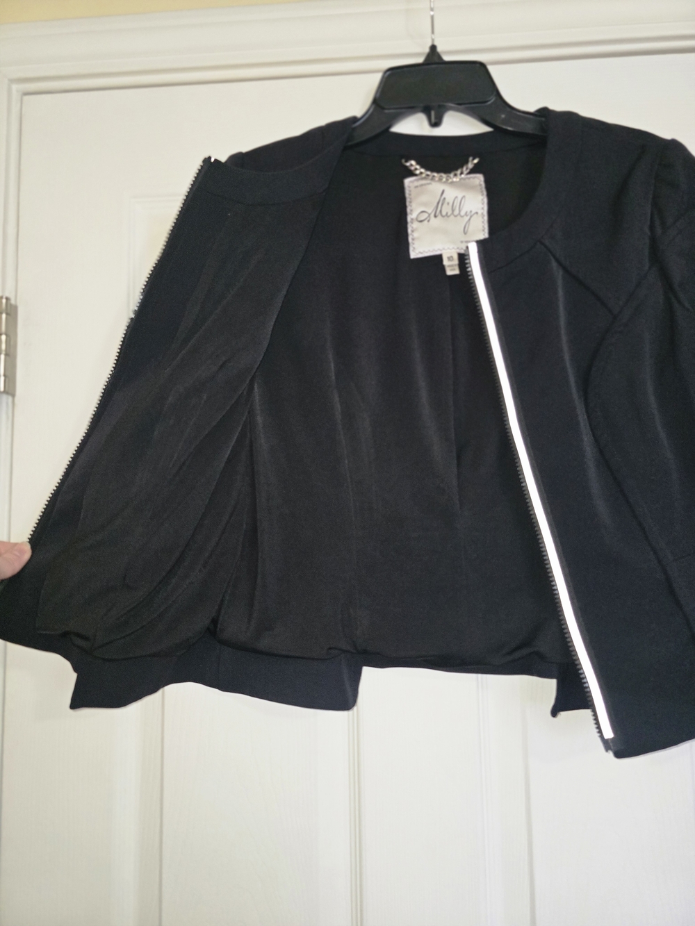 Milly Of New York Black Zip-Front Tailored Designer Jacket - Picture 9 of 13